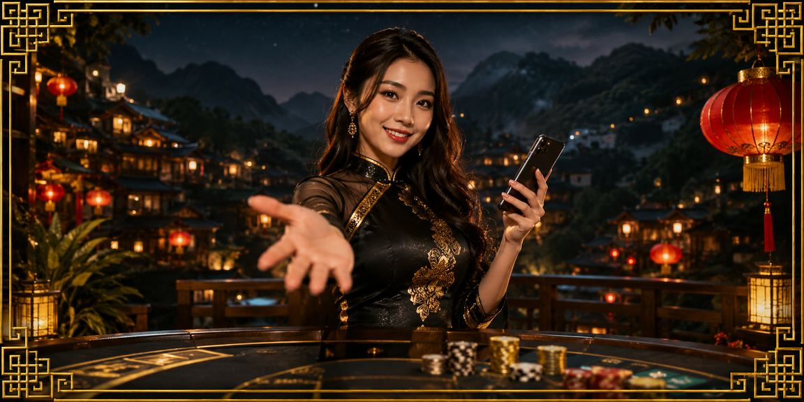 Hình ảnh không gian casino với ánh sáng neon và bàn chơi bài tại Sapa